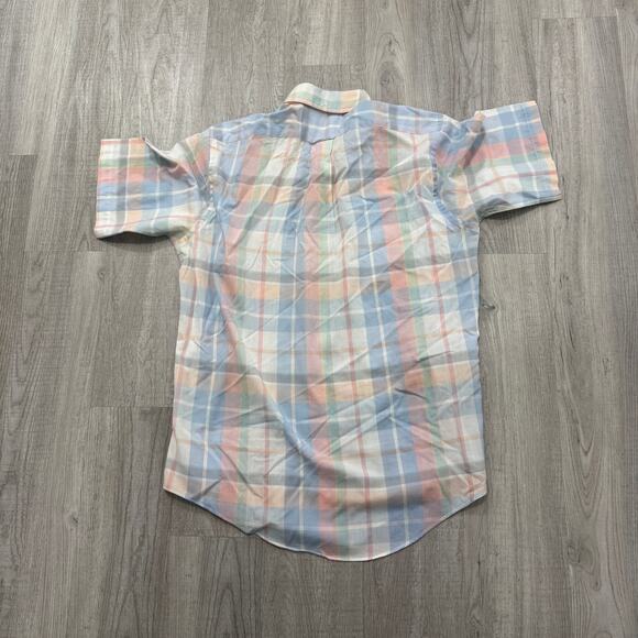 Vintage Gant Short Sleeve Button Shirt Men's Medium 80s 90s Pastel Preppy Plaid - Picture 6 of 7